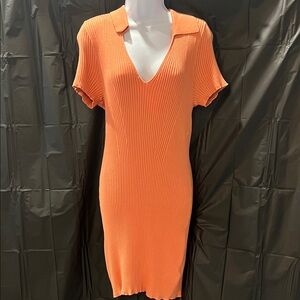 Orange Ribbed Knit Dress